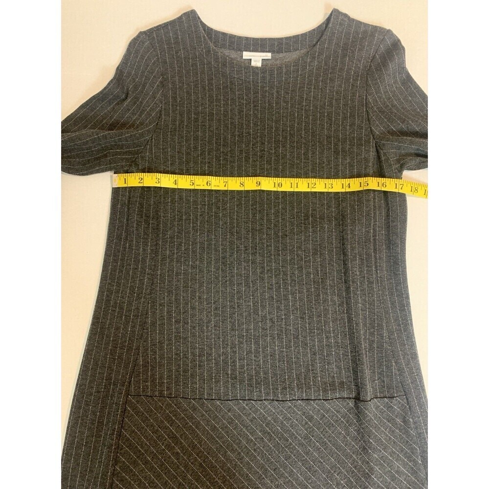 J. Jill Ponte Grey White Classic Pinstripe Career Dress 3/4 Sleeve Stretch Small - Picture 6 of 7